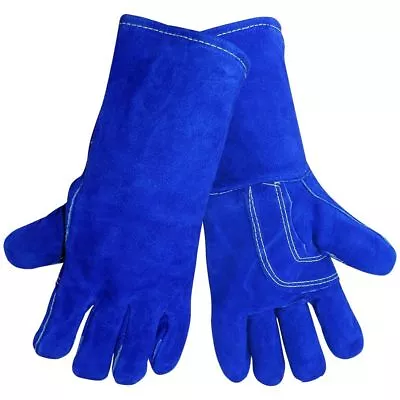 $16.99 • Buy 14 Inch Premium Blue Welding Gloves Heat Resistant Lined Leather