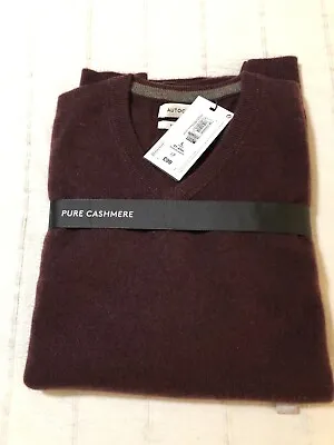 New M&S Men's Autograph 100% Cashmere V-neck Sweater Burgundy Size M BNWT • £65