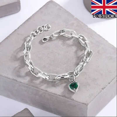 UK Ladies Heart Bracelet Adjustable 925 Sterling Silver Charm Jewelry Bangle • £7.49