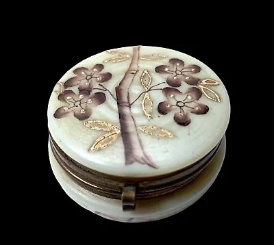 French Milk Glass Ring Trinket Box Antique Enamelled Art Hinged  Moriage Nature • $65