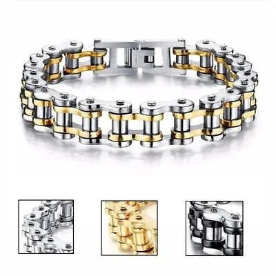 Stainless Steel 8.5 In Solid Motorcycle Bike Chain Design Bracelet Men's Jewelry • $11.38