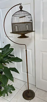 Antique Hendryx Brass Bird Cage With Original Stand & Original Swing 61” • $350