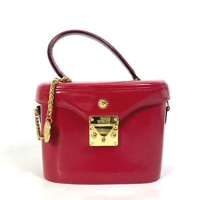VERSACE Vintage Sunbirds Hand Bag With Chain Charm Vanity Bag Leather Red/Gold • $320