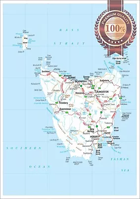 $17.95 • Buy Tasmania State Roads Tas Australia Map Of Aus Wall Chart Print Premium Poster