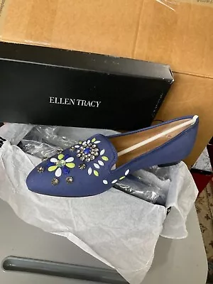 Ellen Tracy “india” Ocean Blue Jeweled Flat Size 10 Brand New • $50