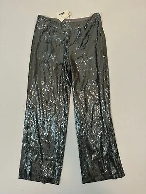 A New Day Women's Pants Trouser High-rise Side Zipper Sequin Silver Size 12 • $15.98