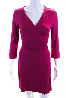 Diane Von Furstenberg Womens 3/4 Sleeve V-Neck Mini Wrap Dress Pink Size 4 • $58.81