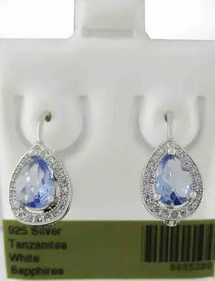 $1.42 • Buy Genuine White Sapphire & Lab Tanzanite Dangle Earrings .925 Sterling Silver Nwt