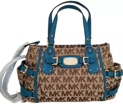 🌞michael Kors Signature Logo Gansevoort Large Beige Turquoise Satchel Bag🌺nwt! • $229.99