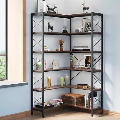 6-Shelf Corner Bookshelf Vintage Industrial Corner Bookshelf Etagere Bookcase • $179.99