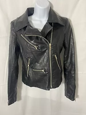 Olivaceous Anthropologie PU Vegan Black Leather Biker Jacket Size Small • $42