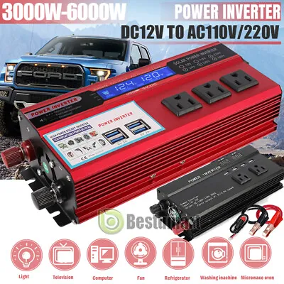 6000W Pure Sine Wave Inverter DC 12V 24V -AC 110V 220V Solar Car Power Converter • $72.83