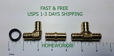 (130 Pcs) 1/2  Pex Crimp Fittings With Copper Crimp Rings Lead Free Brass • $39.88