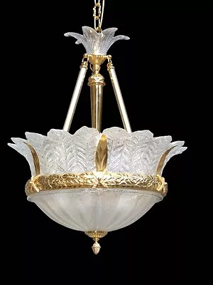 Chandelier Classic Murano 4 Lights With Leaves Grit Crystal Bga 1470/S43 • $2535.52