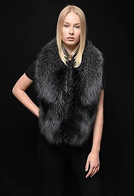 Genuine Saga Furs Rare Black Ice(Gray) Silver Fox Handmade Stole Wrap Boa Collar • $278.39