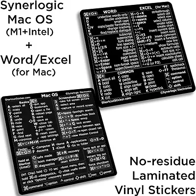 SYNERLOGIC Mac OS (M+Intel) + Word/Excel Shortcuts No-Residue Vinyl Stickers • $4.95