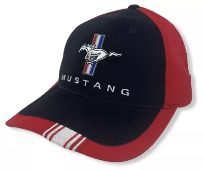 Ford Mustang Mens Licensed Embroidered Tri Stripe Adjustable Hat Cap - Black/Red • $19.99