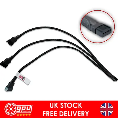 GPUCONNECT 3-Way Fan Splitter Cable 4-Pin Extension CPU - 26cm Black Sleeved • $9.89