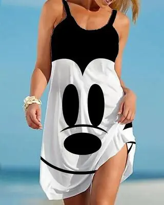 Mickey Minnie Mouse Women Dresses Sleeveless Summer Beach Loose Midi Sun Dresses • $12.70