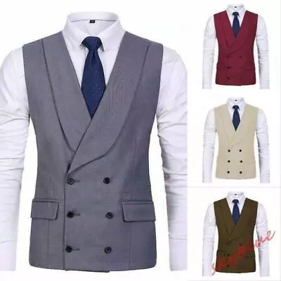 Mens Slim Fit Double Breasted Business Waistcoat British Formal Dress Vest 2021  • $81.99