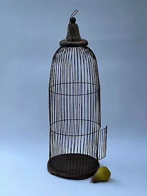 Vintage French Dome Bird Cage Round Tall Wood Wire 32  • $199.97