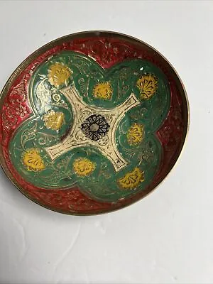 Mugal Minakari Decorative Mini 4.75” Brass Trinket Bowl  Hand Painted India • $21.67