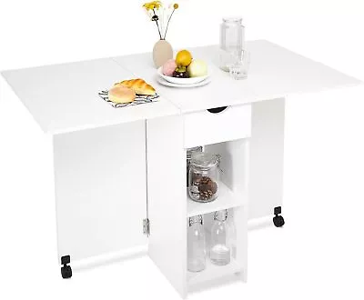 Folding Dining Table Kitchen Table With 1 Drawer & Storage Shelves Small Space • $113.99