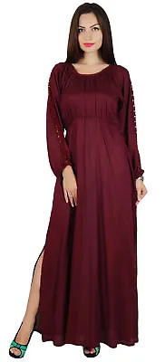 Bimba Women Long Sleeve Maxi Dress With Side Slits Soft Rayon Ankle Length Boho • $40.14