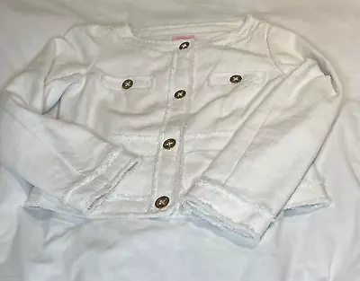 Lilly Pulitzer Women’s M White Millie Jacket Fringe Trim Textured Linen Blend • $59.99