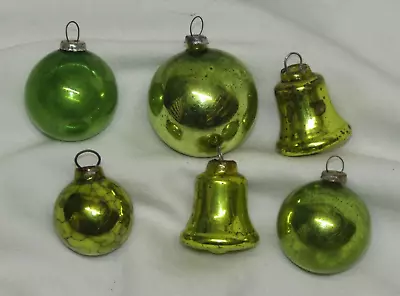 Japan Antique Green Glass Feather Tree Vintage Bell Christmas Ornament 1950's • $18