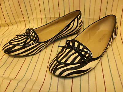 Ellen Tracy Alpine Real Cow Hair Shoes Flats Black White Stripe 9 M • $30