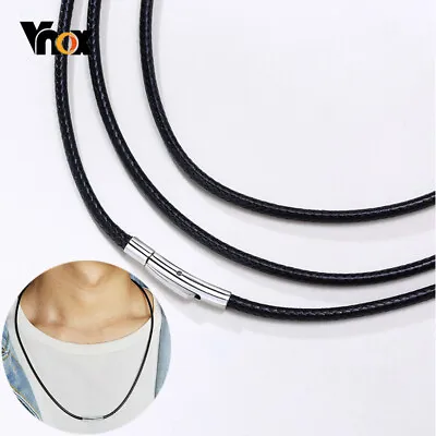 Women Men 3mm Black Rope Leather Cord Chain Necklace Stainless Steel Clasp 16-30 • £4.79
