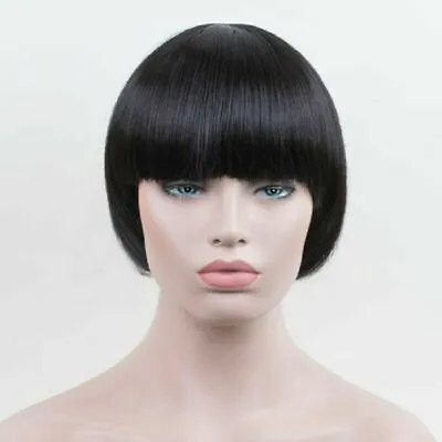 Bowl Cut Extreme Bob Hair Style Mushroom Head Black Cosplay Wig Women Girl+Cap • $17.39