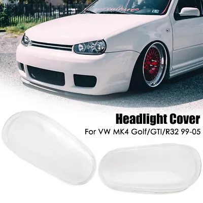 For 99-05 Vw Mk4 Golf R32 Replacement Glass Headlight Lamp Lenses Cover Pair • $76.80