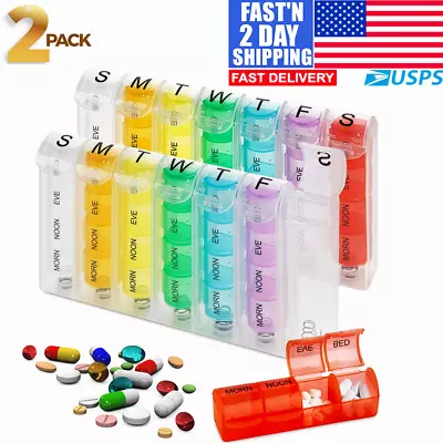 7 Day Weekly Pill Box Organizer Daily AM PM Medication Vitamin Storage Dispenser • $14.80