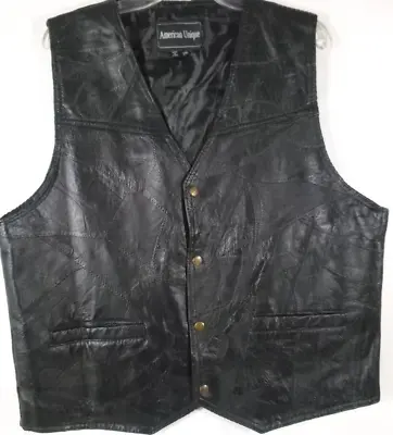 American Unique-Mens Vintage Snap-Button Leather Motorcycle Vest Jacket-2XL XXL • $34.99