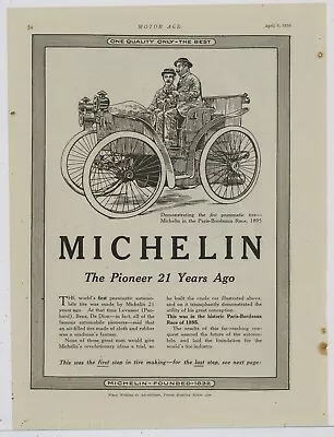 1916 Michelin Tires Ad: First Pneumatic Tire - 1895 Paris To Bordeaux Race Pic • $17.76