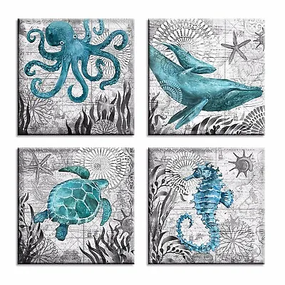 Marine Life Picture Canvas Prints Wall Art Oil Painting Home Room Decor Art 4pcs • $56.51