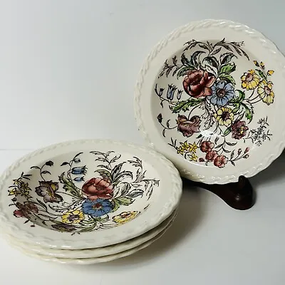 VTG Vernon Kilns May Flower Set Of 4 Berry/ Dessert Bowls 5.75” Hand Painted USA • $24.90