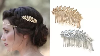 Beautiful Bridal Wedding Party Roman Leaf Hair Comb Slides - Gold Or Silver • £3.95