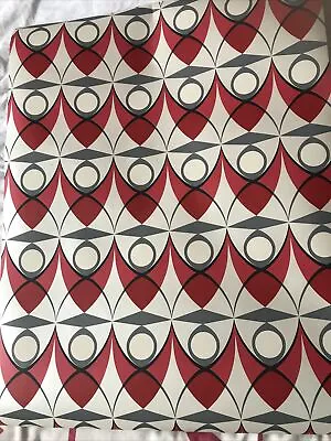 £10 • Buy Vtg Retro STYLE 50s 60s 70s Wallpaper RED SILVER GREY Geometric Atomic Pattern