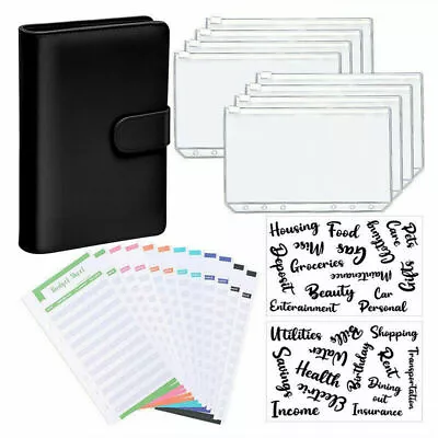 A6 PU Leather Notebook Ring Binder Budget Sheets Planner Organizer Pocket Labels • $14.99