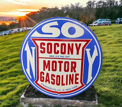 Socony Motor Gasoline  Porcelain Enamel  Sign  48 Inches 4 Feet  Dsp • $900