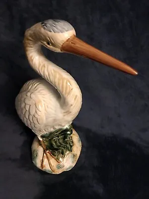 Estate Fresh Beautiful Ceramic Majolica Figural White Stork Herron Crane 19.5” • $295