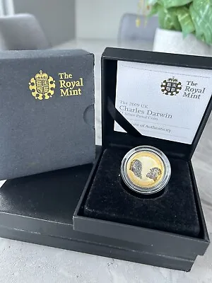 Coin Silver Proof Charles Darwin 2009 £2 Royal Mint Box COA • £45