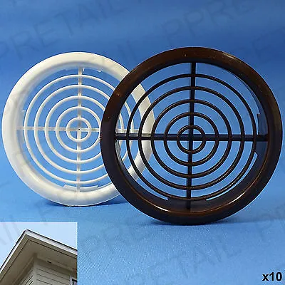 10x ROUND 70mm SOFFIT AIR VENT WHITE/BROWN Circular UPVC Fascia Board Disc Roof • £8