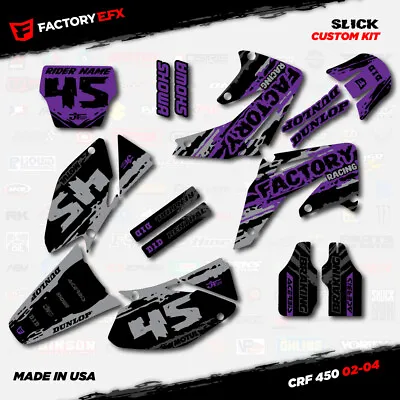 Gray & Purple Slick Racing Graphics Kit Fits Honda CRF450R 02-04 Crf 450 Crf450 • $79.99