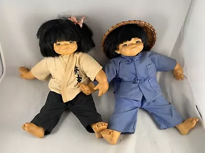 Vintage Kid Asian Doll Made JMB By Mieler 13.38” Boy With Hat And Girl • $44.95