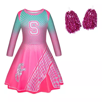3 Addison Kids Zombies Cheerleader Cosplay Costume Girl Dress Halloween Outfit • £19.99