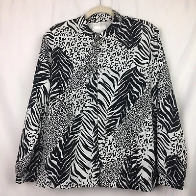 Drapers & Damons Womens Animal Print Jacket Size Large Zip Front Lined Zebra • £16.44